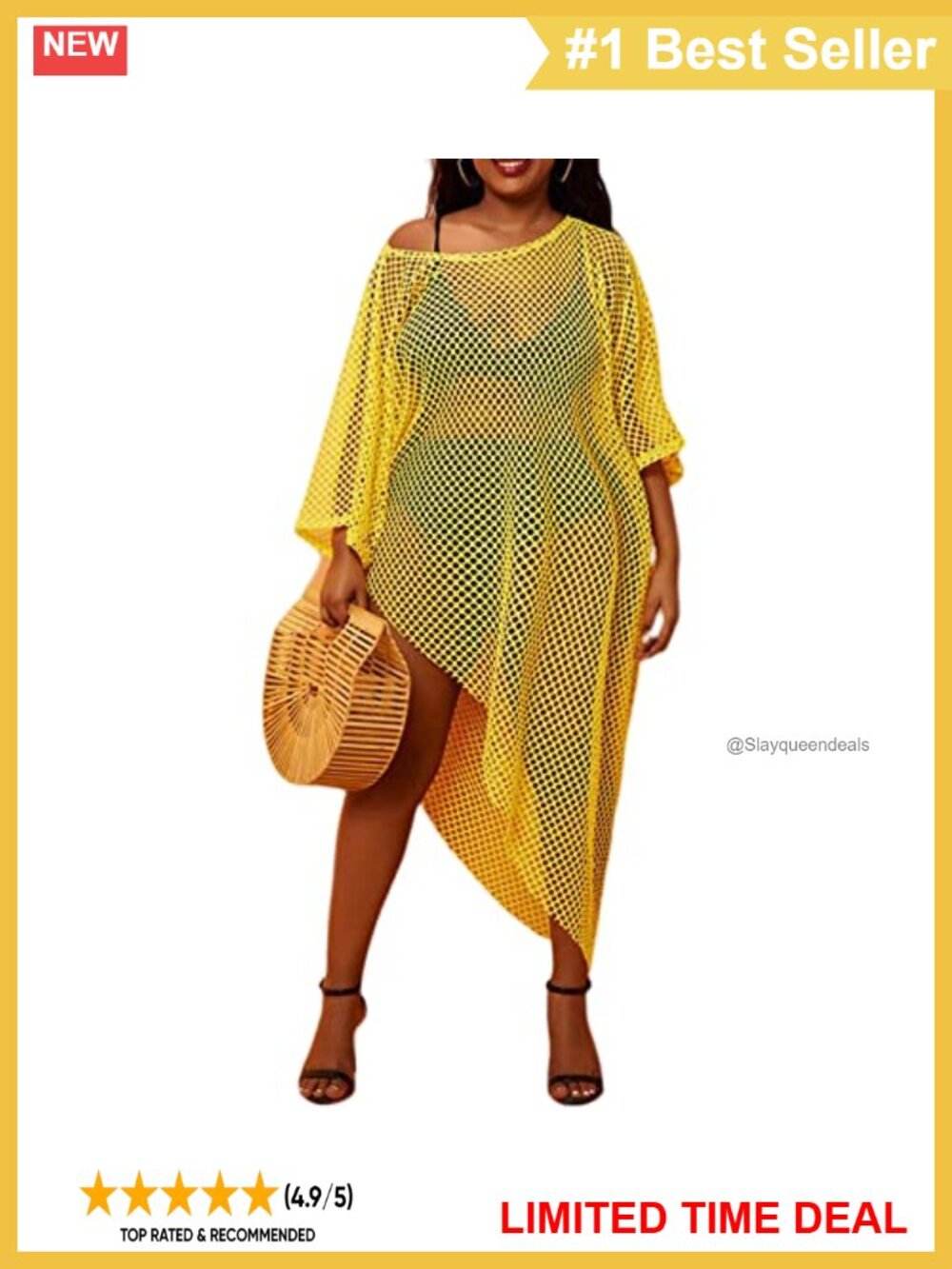 Plus Size Crochet Swimsuit Cover Up Hollow-Out Beach Dress